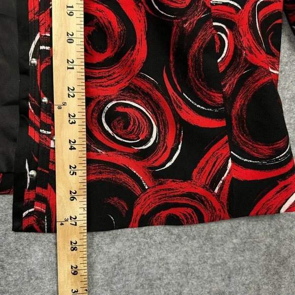 Ivy Chic Open Front Jacket Women's Size 2X Red Black Abstract Swirl Studded Trim - Picture 7 of 12